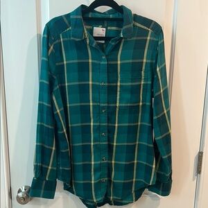 So Juniors Green & Gold Plaid Button Down Favorite Long Sleeve Shirt Size M
